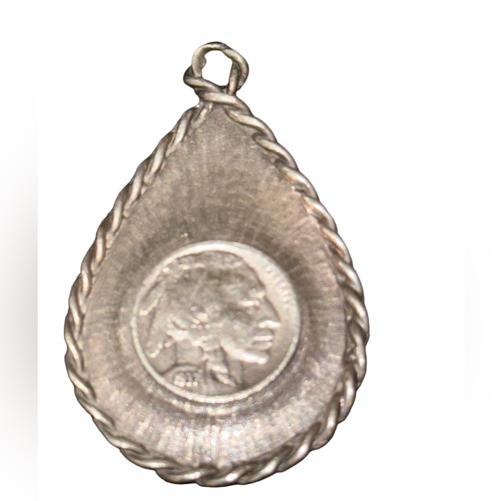 Vintage Sarah Coventry Buffalo Nickel Teardrop Pendant 1937 Replica